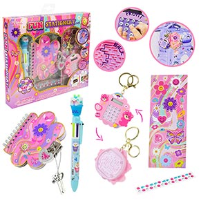 Аксесуари для дівчат арт. T125EF (24шт/4) чарівний записник, ручка, наліпки.калькулятор-брелок короб.25*3,5*22 см